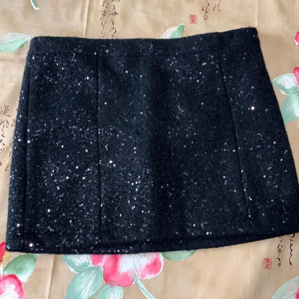 Topshop Mini Skirt, Sequins, Black, Size 4